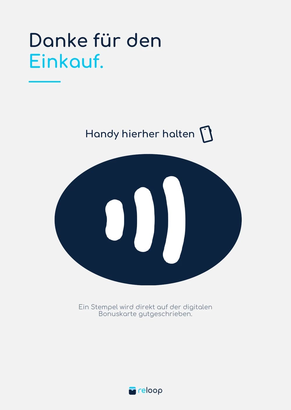 Gebrandete A6-Karte mit markiertem NFC-Bereich für digitale Stempel